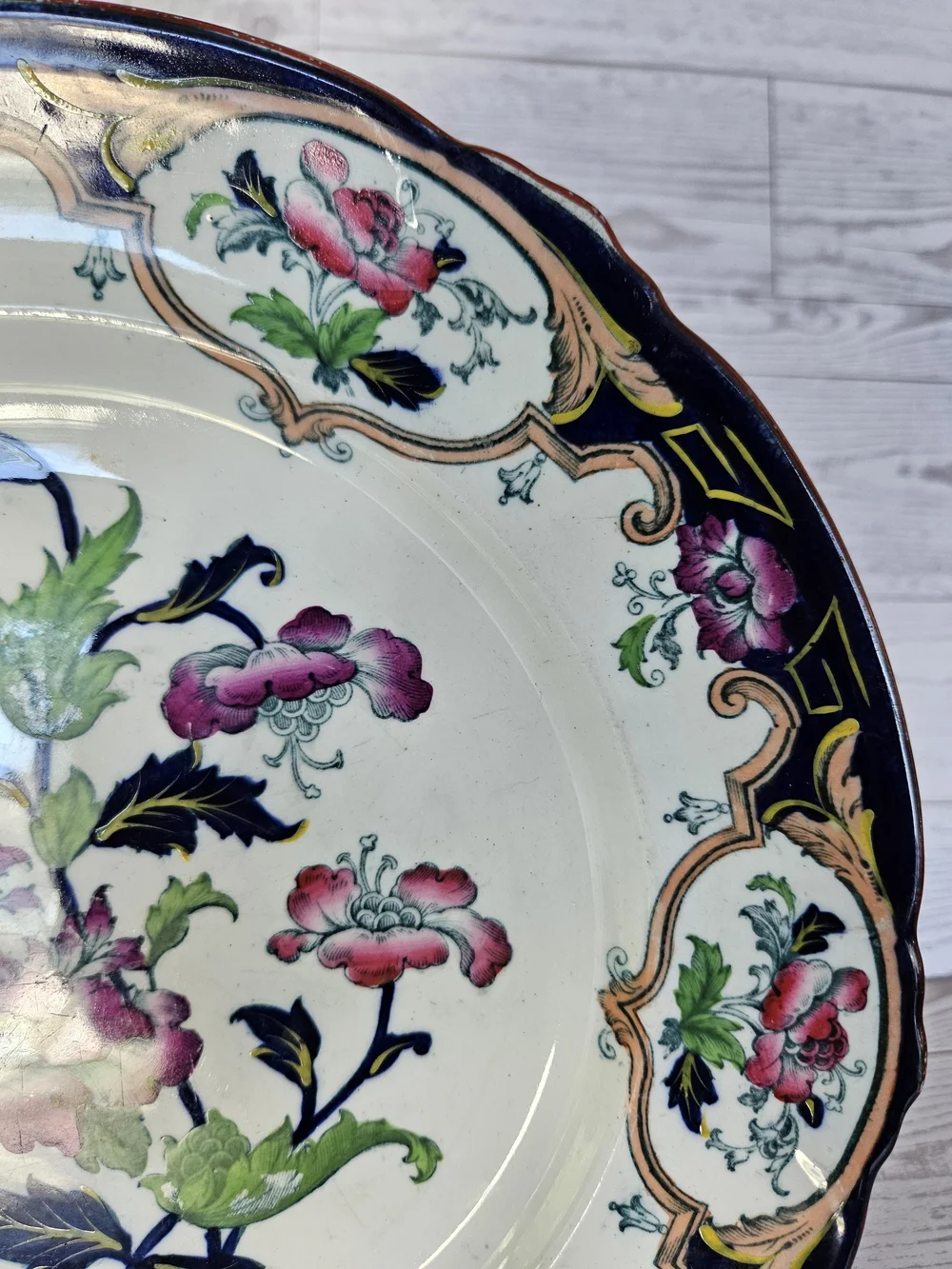 Antique Cauldon England Ironstone Plate Floral Indian Tree Cobalt Blue Gold